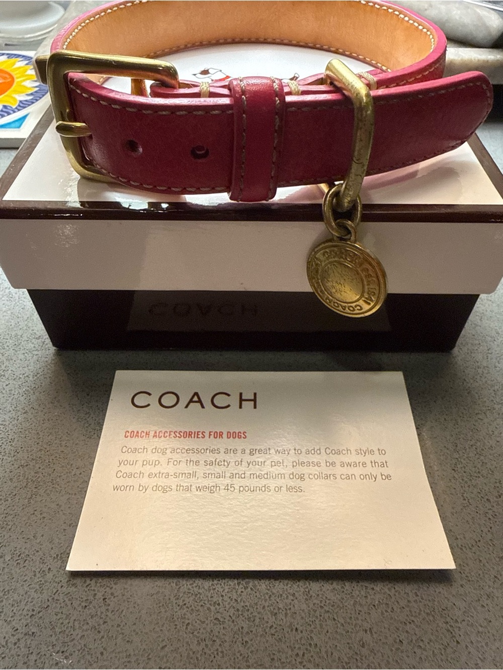 Gently used COACH Pink Leather Turn lock design dog collar. 
size Small